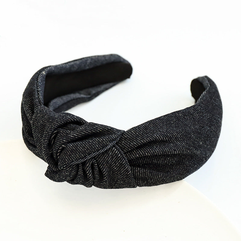 Wholesale Denim Middle Knot Fabric Headband